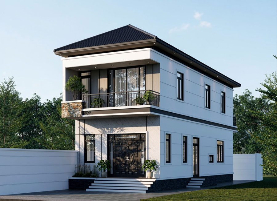 Thiết kế nhà 2 tầng hướng Tây mái Nhật