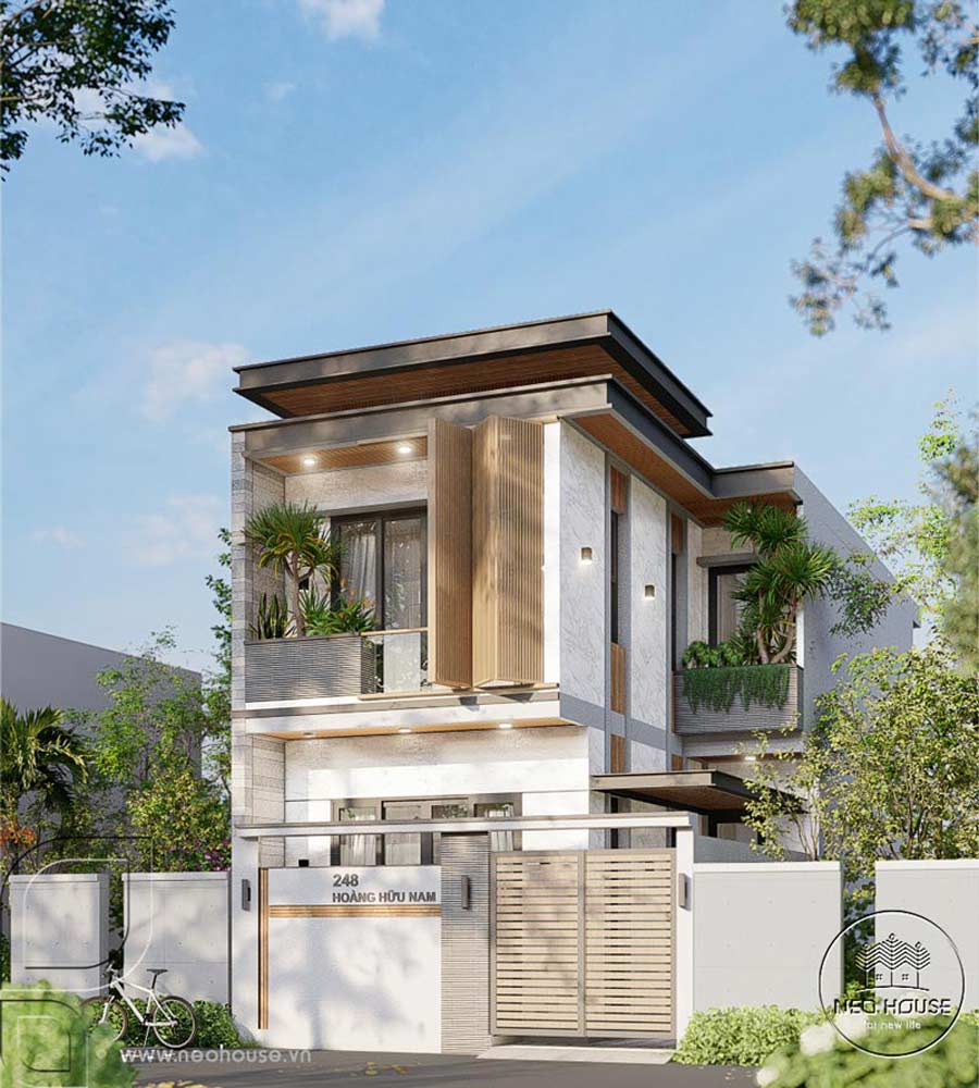 Mẫu thiết kế nhà 2 tầng hướng Tây mái bằng