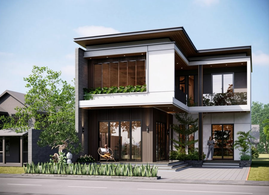 Mẫu nhà 2 tầng không gian mở chữ L