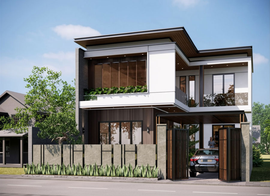 Mẫu nhà 2 tầng không gian mở chữ L