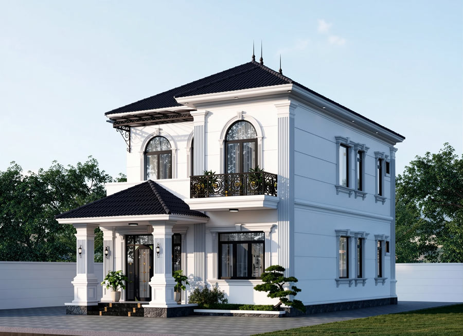 Mẫu nhà 2 tầng mái Nhật có phòng thờ tầng 2