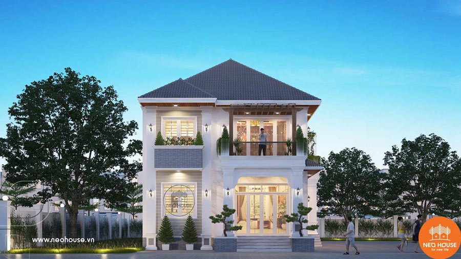 Mẫu nhà 2 tầng mái Thái có phòng thờ tầng 2