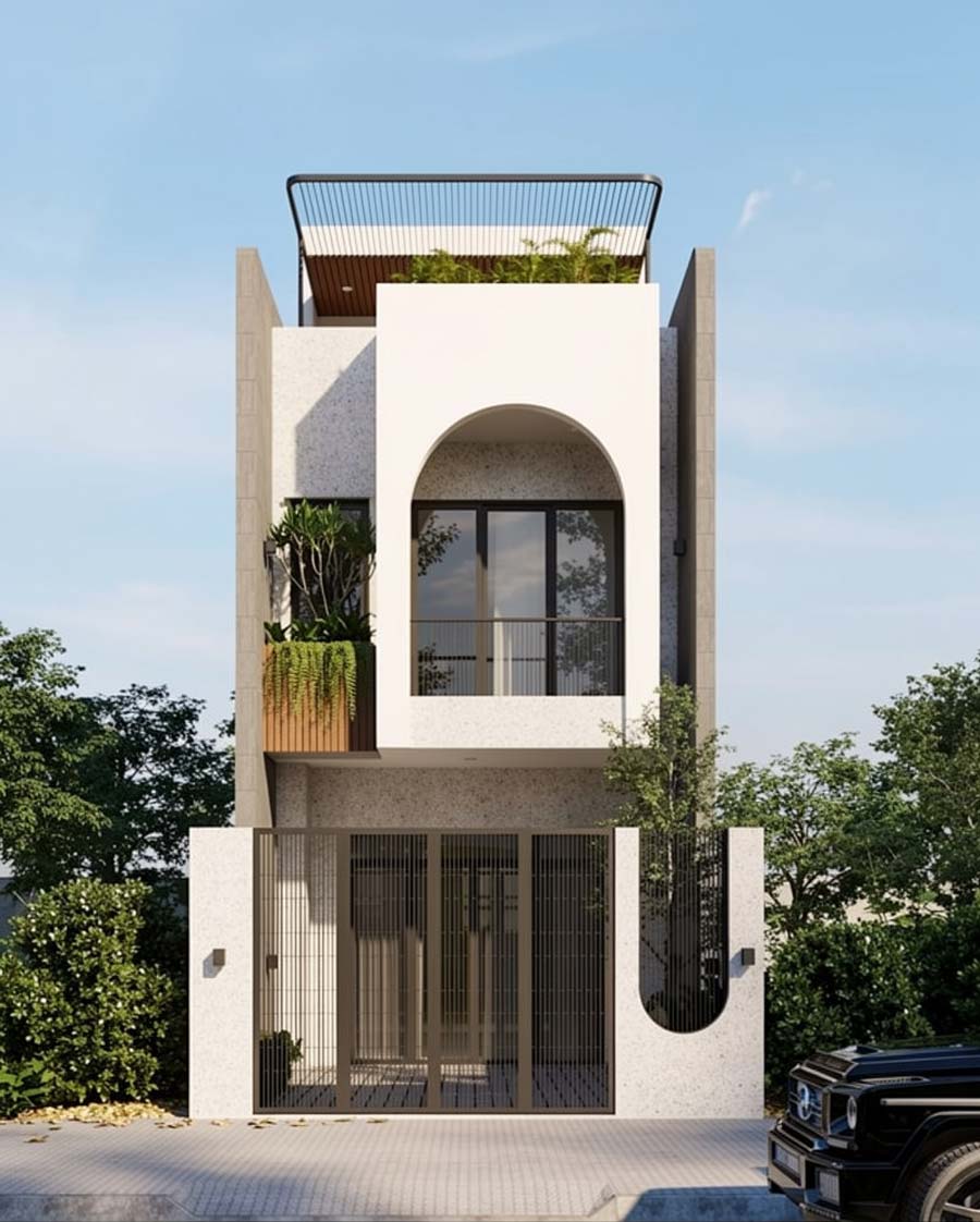 Mẫu thiết kế nhà 2 tầng 1 tum 30m2