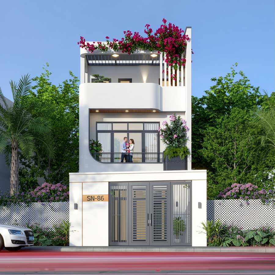 Mẫu thiết kế nhà 2 tầng 1 tum 30m2