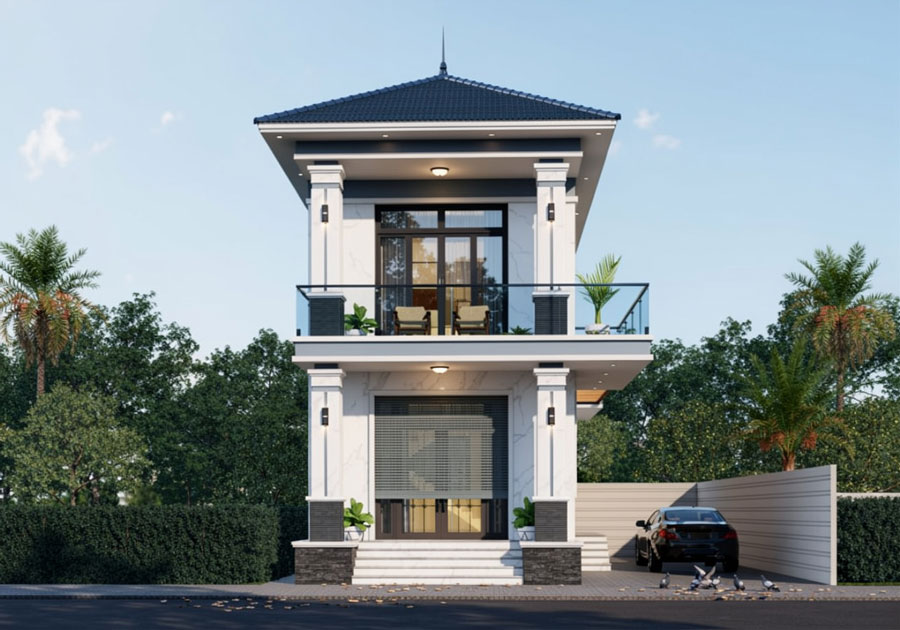 Thiết kế nhà 30m2 2 tầng có giếng trời