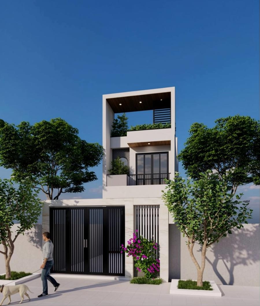 Thiết kế nhà 30m2 2 tầng có giếng trời