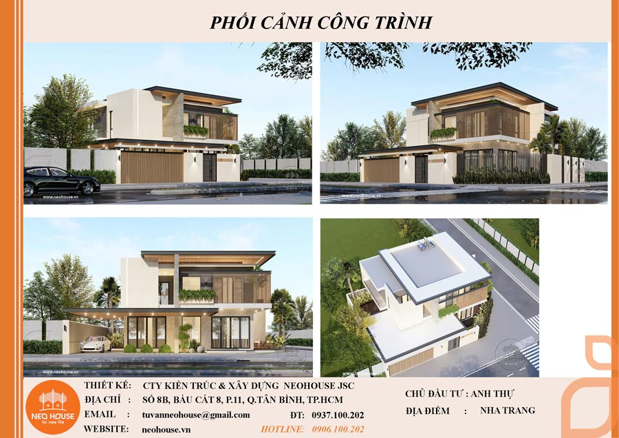 Bản vẽ phối cảnh 3D kiến trúc nhà 2 tầng phong cách hiện đại