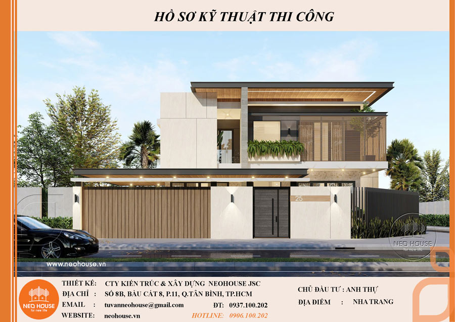 Bản vẽ phối cảnh 3D kiến trúc nhà 2 tầng phong cách hiện đại