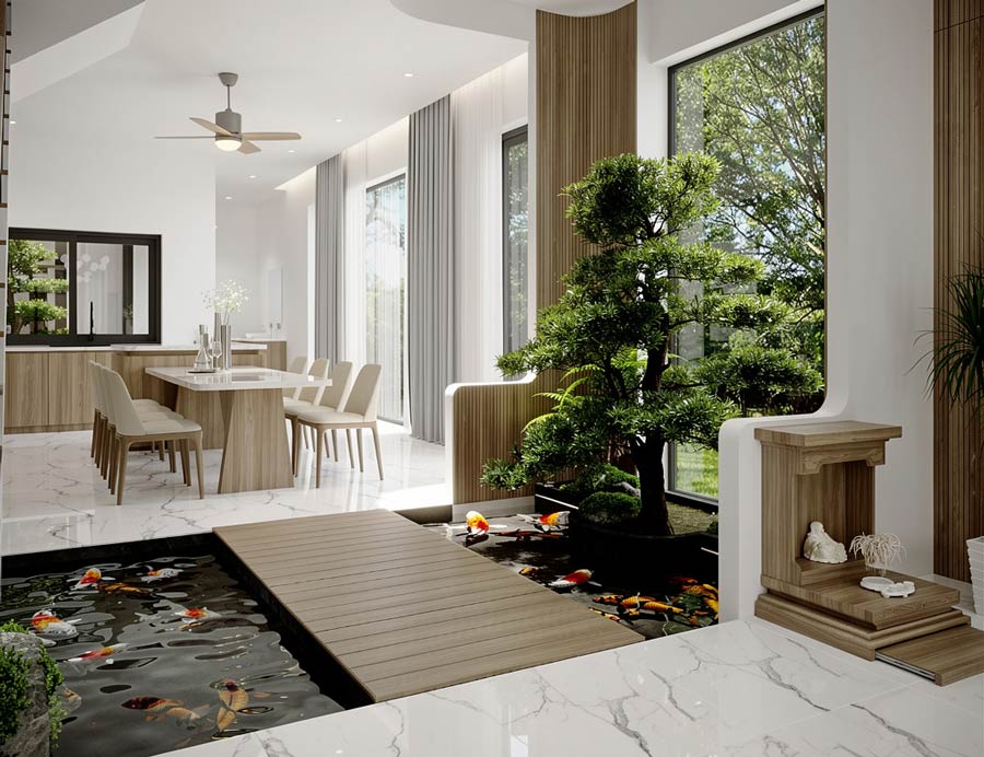 Sử dụng sân trong để tăng ánh sáng và thông gió