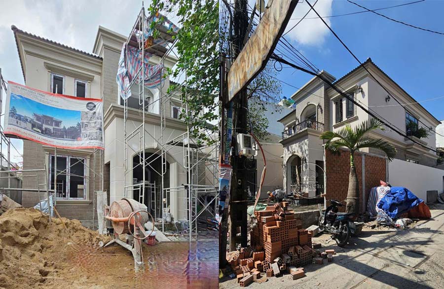 Bước 3: Thi công trần, sơn, cửa và lan can