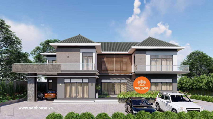 Mẫu thiết kế nhà 2 tầng mái Nhật có phòng thờ tầng 1