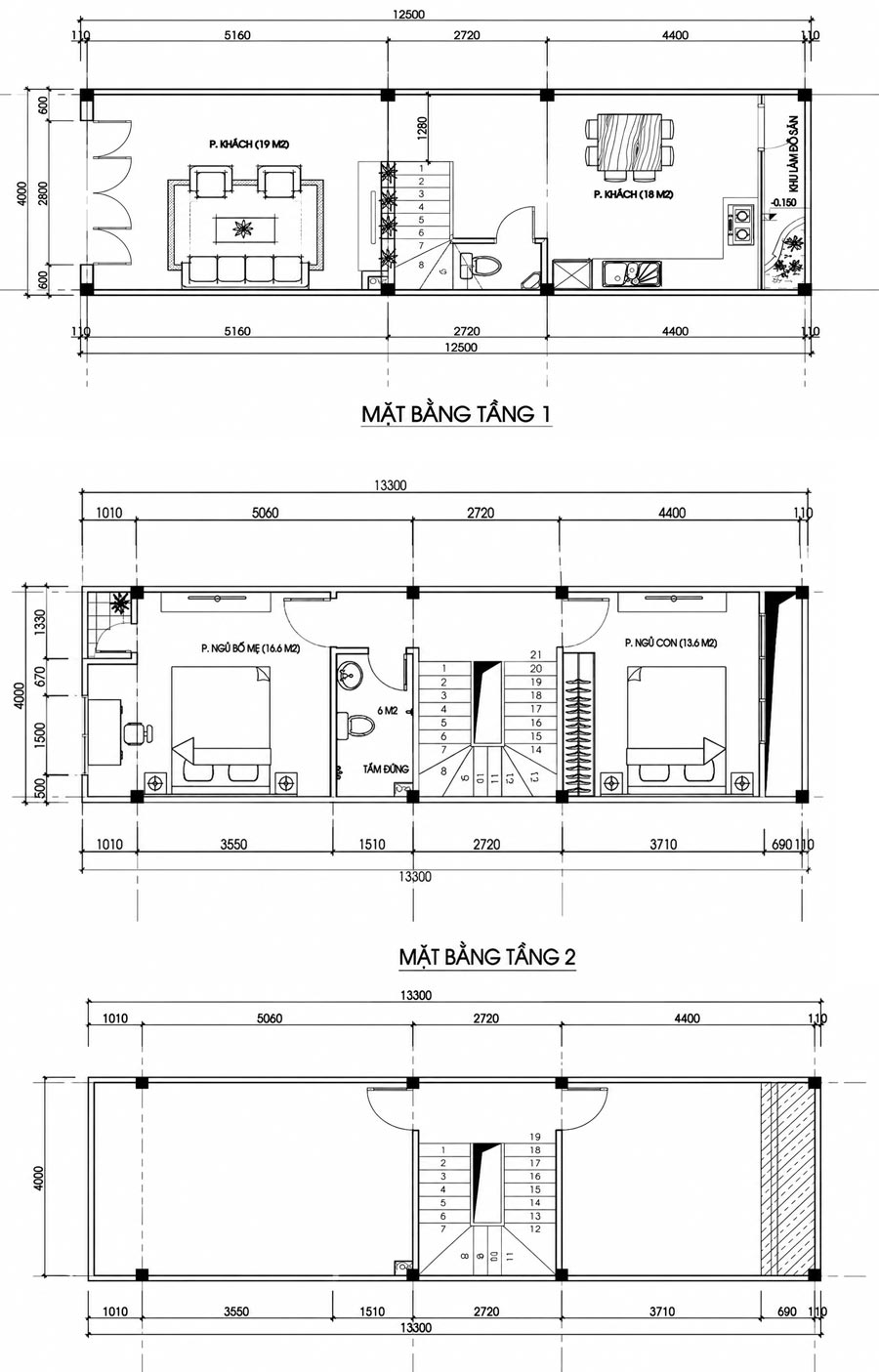Mặt bằng công năng nhà đẹp 2 tầng 1 tum 4x11m cho gia đình 2 thế hệ