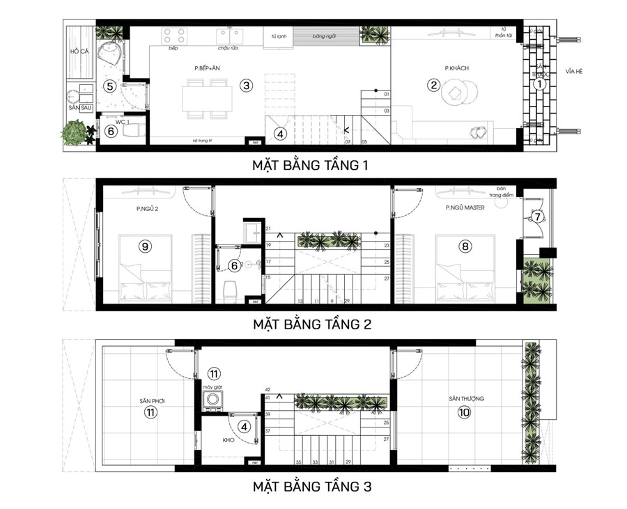Mặt bằng công năng nhà 2 tầng 1 tum 4x15m 2 phòng ngủ