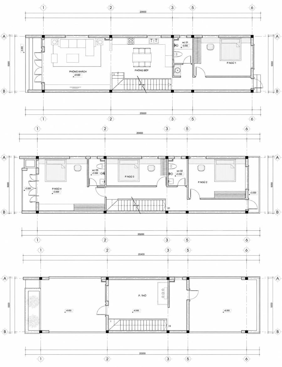 Mặt bằng công năng nhà 2 tầng 1 tum 5x20 mái bằng