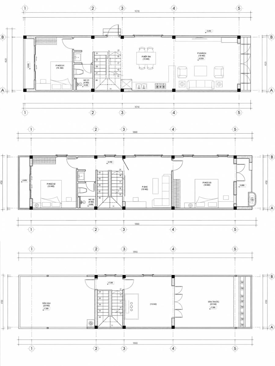 Mặt bằng công năng nhà 2 tầng 1 tum 3 phòng ngủ 1 phòng thờ