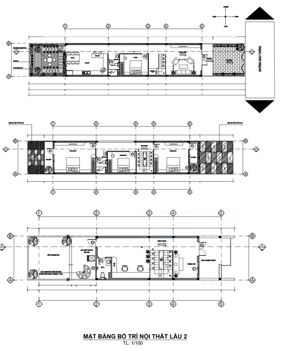 Mặt bằng công năng nhà 2 tầng 1 tum 5x20 4 phòng ngủ