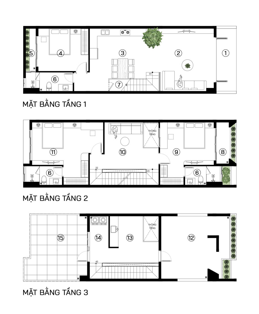 Mặt bằng công năng nhà 2 tầng 1 tum có sân thượng
