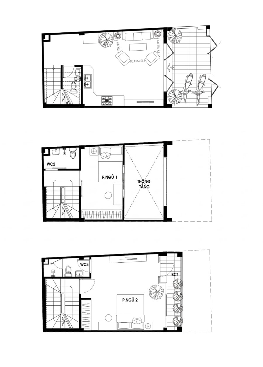 Phương án 1: Bố trí cho gia đình 3 - 4 thành viên (2 Phòng ngủ)