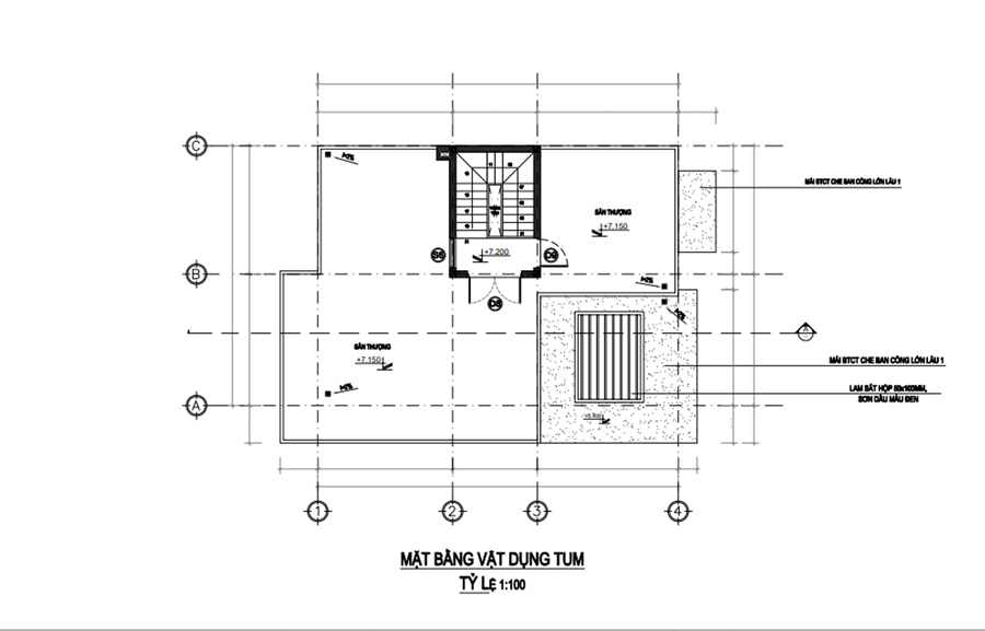 Mặt bằng tầng tum nhà 2 tầng 1 tum 3 phòng ngủ hiện đại
