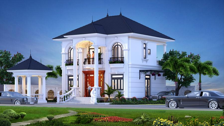 Thiết kế biệt thự 2 tầng mặt tiền 11m đẳng cấp