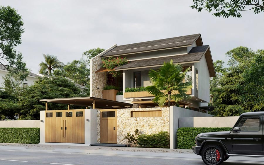 Thiết kế biệt thự 2 tầng mặt tiền 11m đẳng cấp