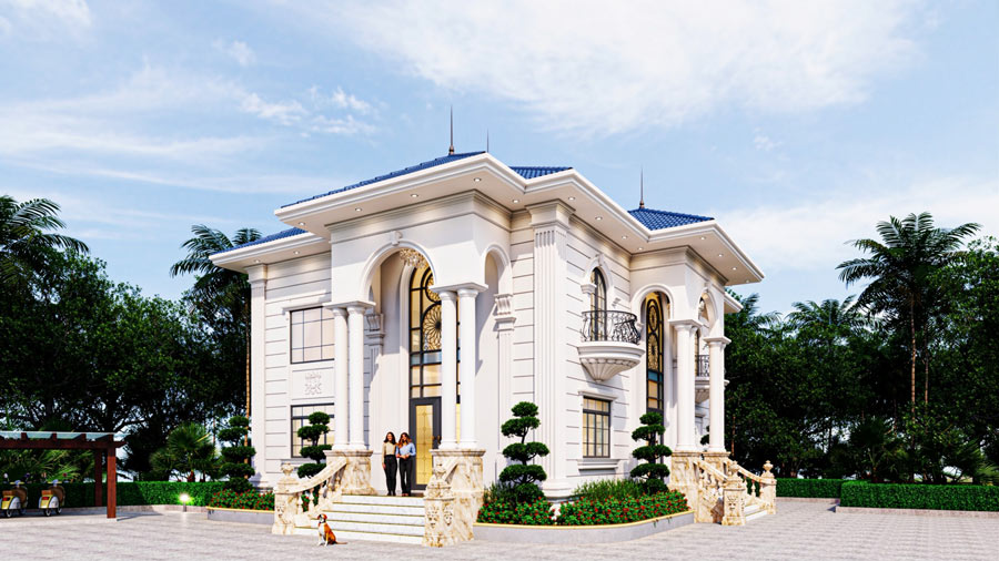 Mẫu biệt thự 2 tầng mặt tiền 12m sang trọng