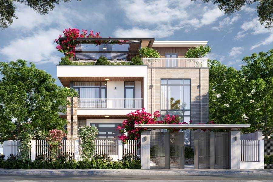 Mẫu biệt thự 2 tầng mặt tiền 12m sang trọng