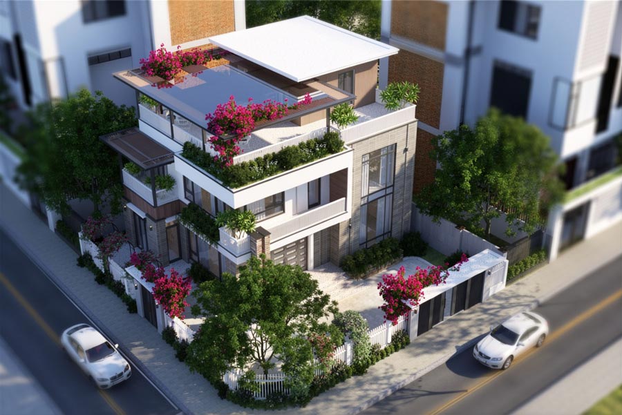 Mẫu biệt thự 2 tầng mặt tiền 12m sang trọng