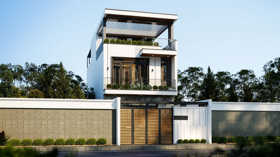 Mẫu nhà 2 tầng 1 tum 3 phòng ngủ 1 phòng thờ