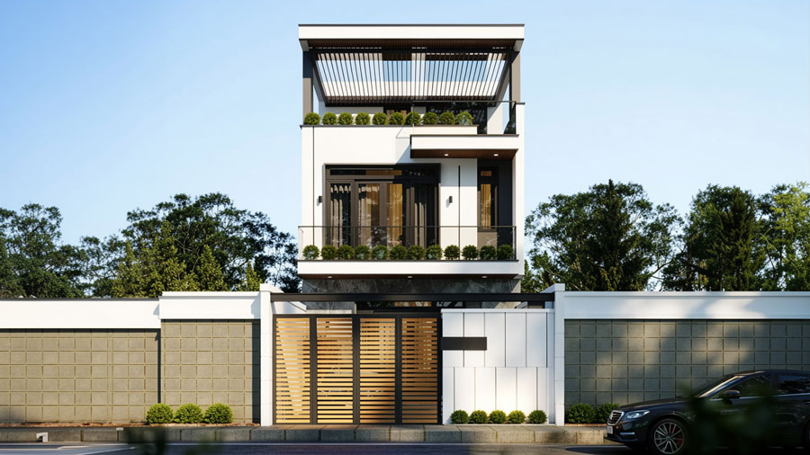 Mẫu nhà 2 tầng 1 tum 3 phòng ngủ 1 phòng thờ