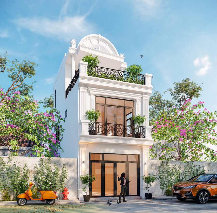 Mẫu nhà 2 tầng 1 tum 3 phòng ngủ 5x14m