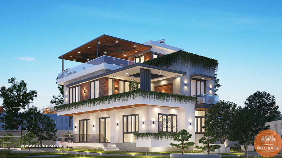 Mẫu nhà 2 tầng 1 tum 3 phòng ngủ hiện đại