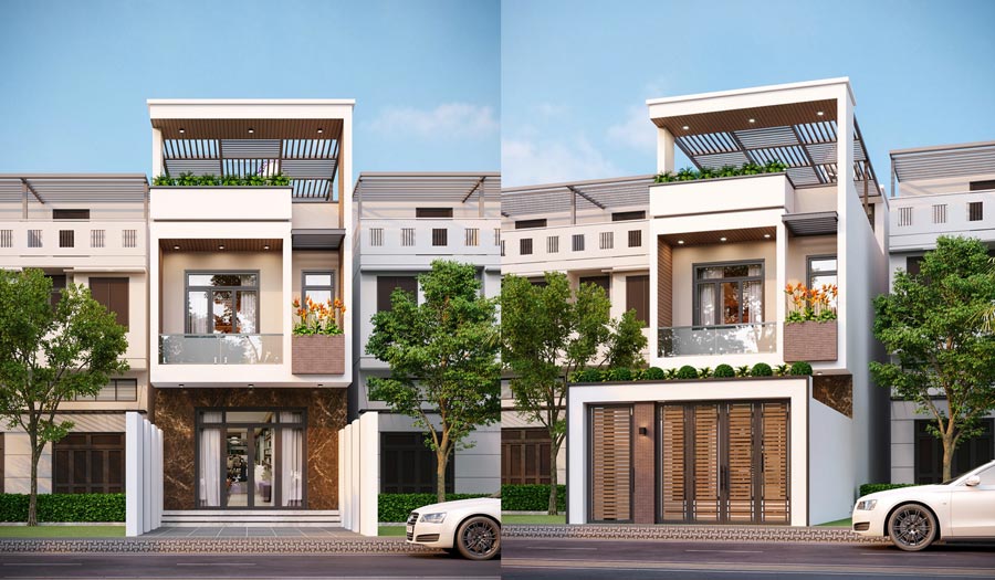 Mẫu nhà 2 tầng 1 tum 5x20m hiện đại