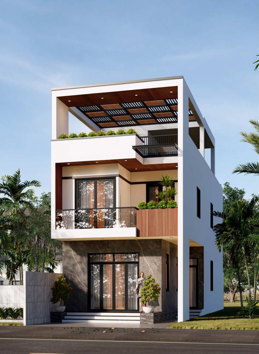 Mẫu nhà 2 tầng 1 tum mái tôn 4 phòng ngủ