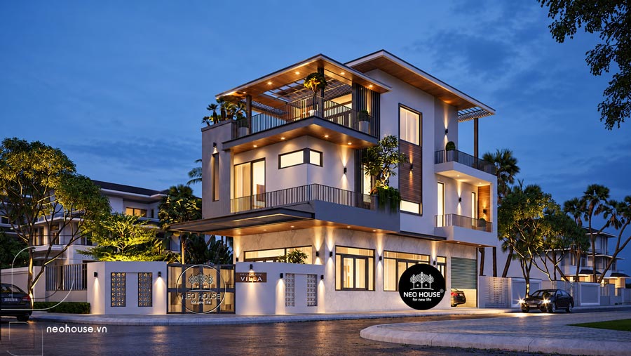 Mẫu nhà 2 tầng 1 tum mái tôn hiện đại