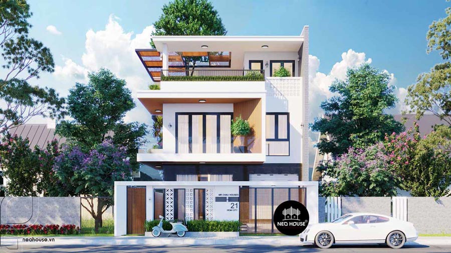 Nhà 2 tầng 1 tum mái tôn ở nông thôn