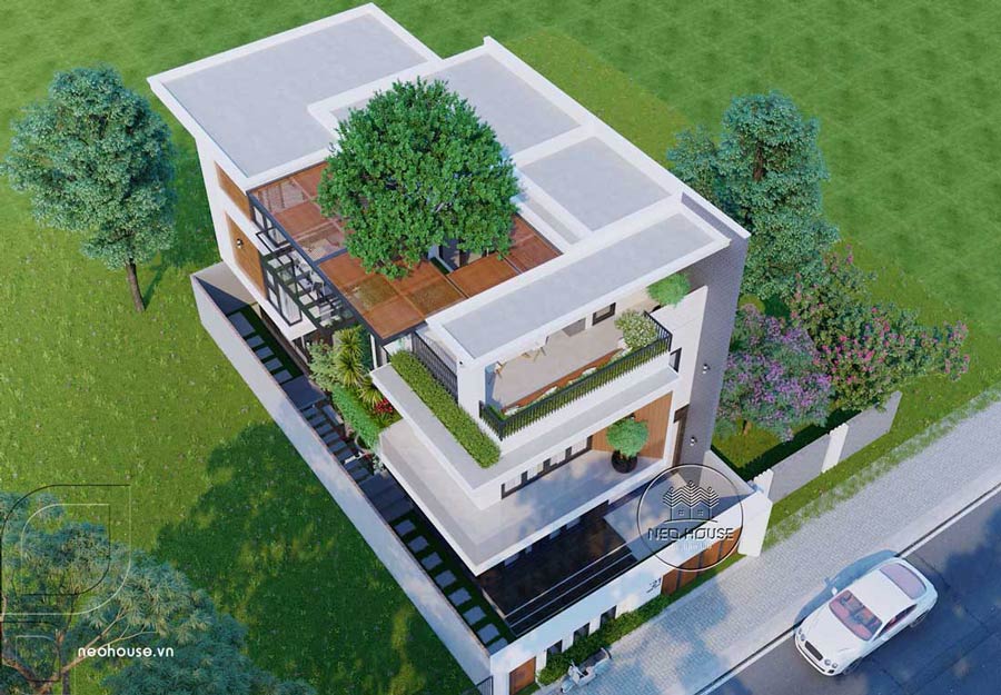 Nhà 2 tầng 1 tum mái tôn ở nông thôn