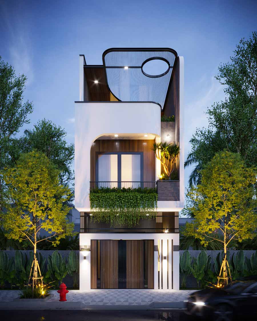 Mẫu nhà 2 tầng 1 tum mặt tiền 6m 3 phòng ngủ