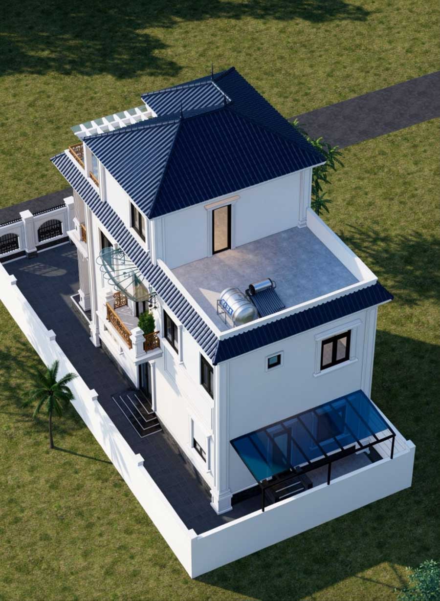 Mẫu nhà 2 tầng 1 tum mặt tiền 6m mái Nhật