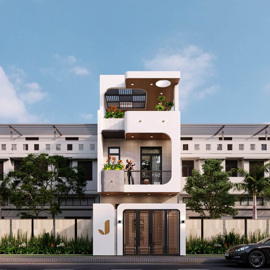 Mẫu nhà 2 tầng có gác lửng 5x10m có sân thượng