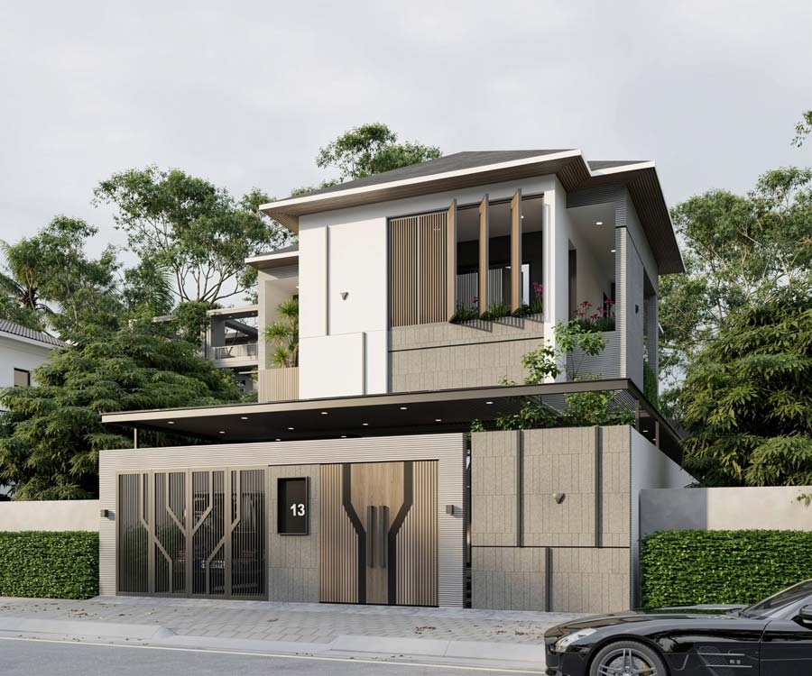 Mẫu nhà 2 tầng mặt tiền 11m 4 phòng ngủ
