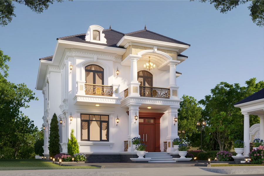 Mẫu nhà 2 tầng mặt tiền 11m 5 phòng ngủ
