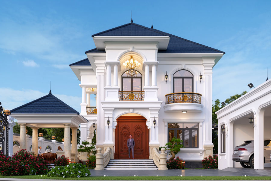 Mẫu nhà 2 tầng mặt tiền 11m 5 phòng ngủ