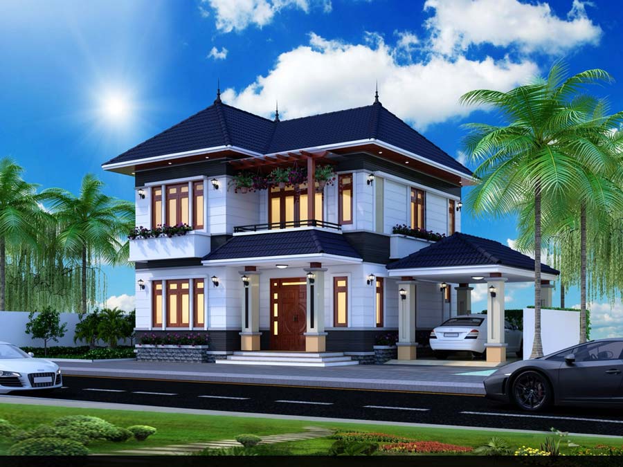 Mẫu nhà 2 tầng mặt tiền 11m có gara