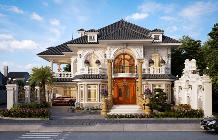 Mẫu nhà 2 tầng mặt tiền 11m có gara