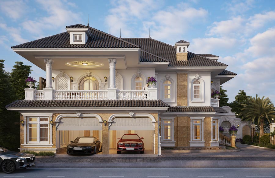 Mẫu nhà 2 tầng mặt tiền 11m có gara
