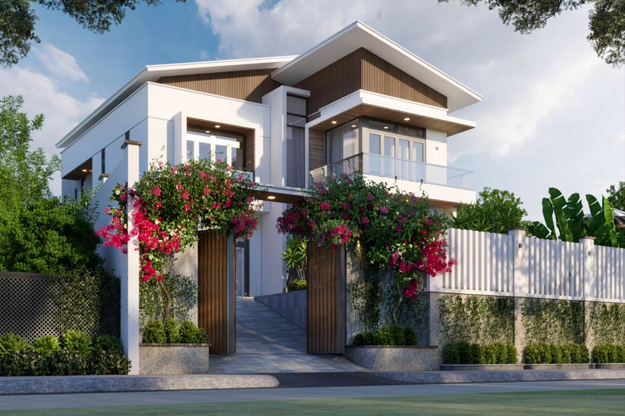 Mẫu nhà 2 tầng mặt tiền 11m có hồ bơi