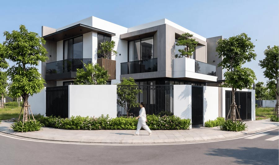 Mẫu nhà 2 tầng mặt tiền 11m hiện đại