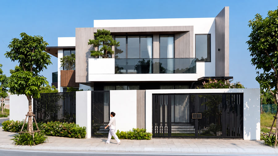 Mẫu nhà 2 tầng mặt tiền 11m hiện đại