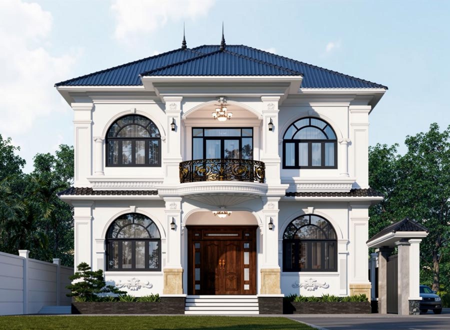 Mẫu nhà 2 tầng mặt tiền 11m mái Nhật